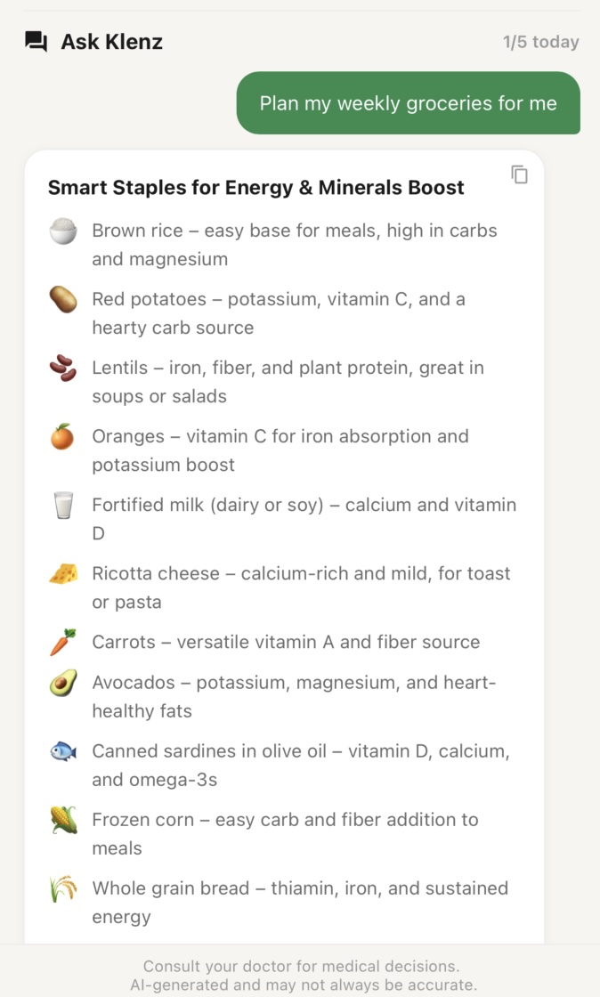 Get your personalized grocery list based on your nutrition