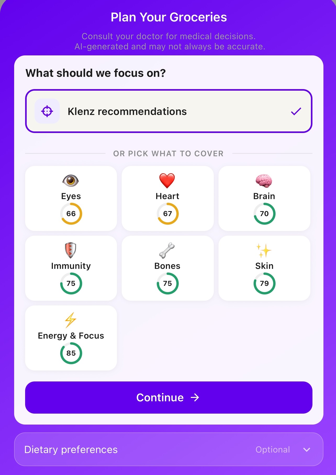 Plan groceries per your needs
